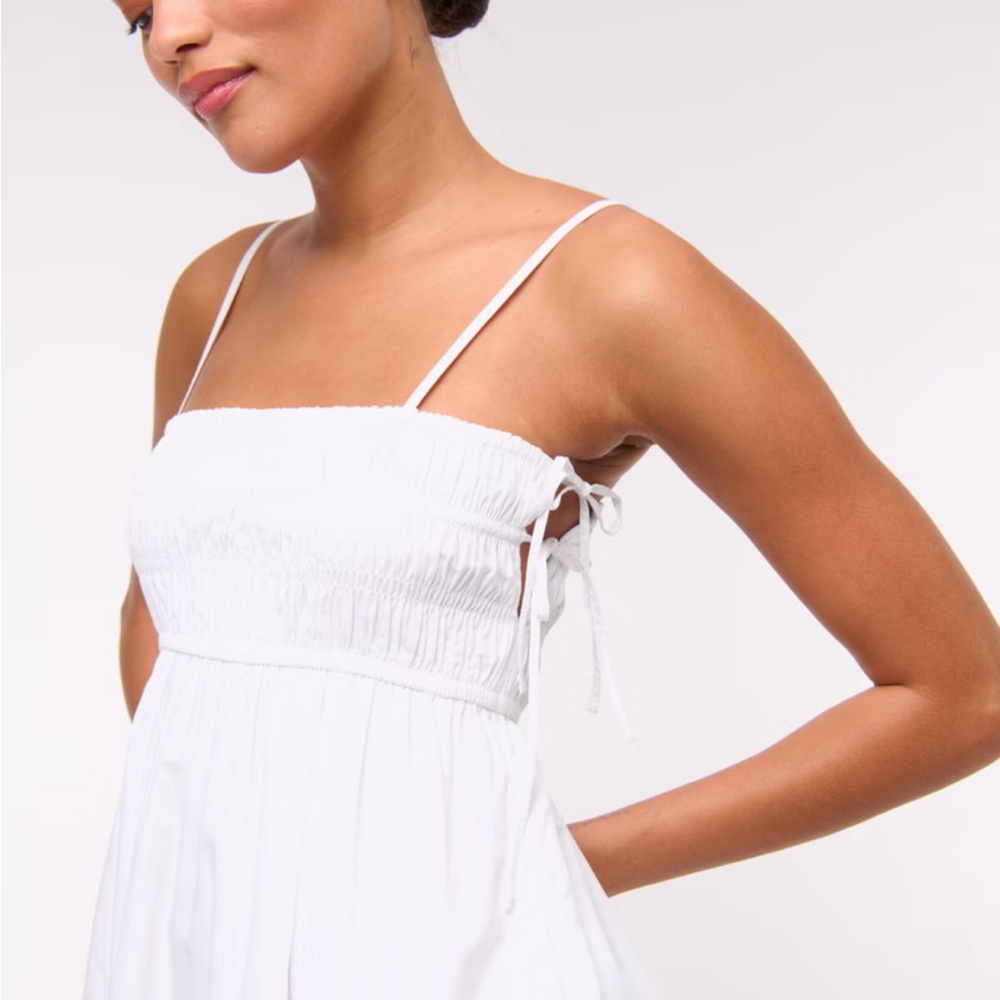 Smocked Babydoll Tie Mini Dress - Picture 2 of 6